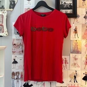 Bebe Blinged-Out Red Logo Tee